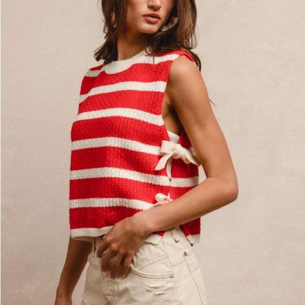 BiBi Red & Cream Striped Side-Tie Knit Tank